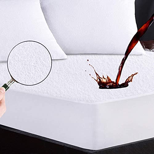 Protector de colchón de toalla de rizo impermeable, 30 cm de profundidad, funda de colchón ajustable | no ruidoso, antialérgico, transpirable | (4 pies – doble pequeño)