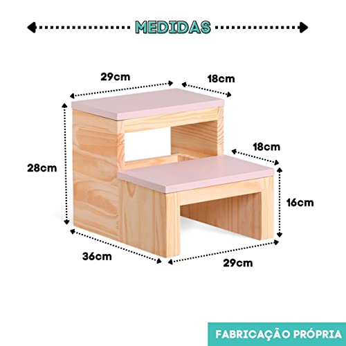 Escada Infantil Madeira Quarto E Banheiro Laqueado Rosa Bb