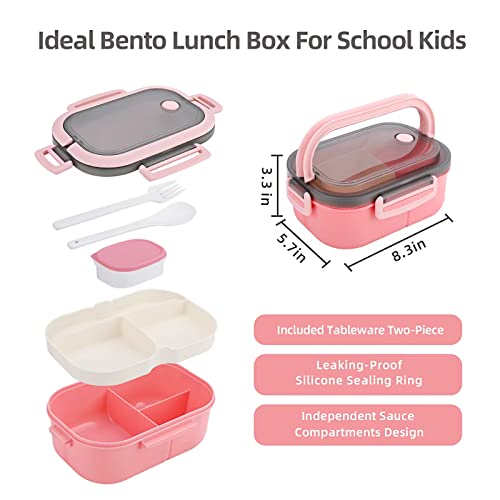 Bento Box,Bento Box Adult Lunch Box With Salad Dressing Container And Carrying Handle,Lunchbox Container For Toddler/Kid/Adults,1.3L-6Compartment&Utensils,Microwave/Dishwasher/Freezer Safe(Pink) #TOP2
