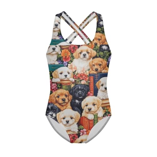 Image of WELLFLYHOM Girls Bathing Suits One Piece 5-14 Kids Full Coverage Swimsuits Cross Back Summer Swimwear for Beach Holiday