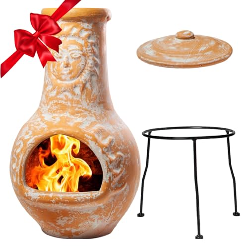 Wiosi Medium 𝗖𝗵𝗶𝗺𝗶𝗻𝗲𝗮 Outdoor Fireplace Clay Chimineas with Chimney Rain...