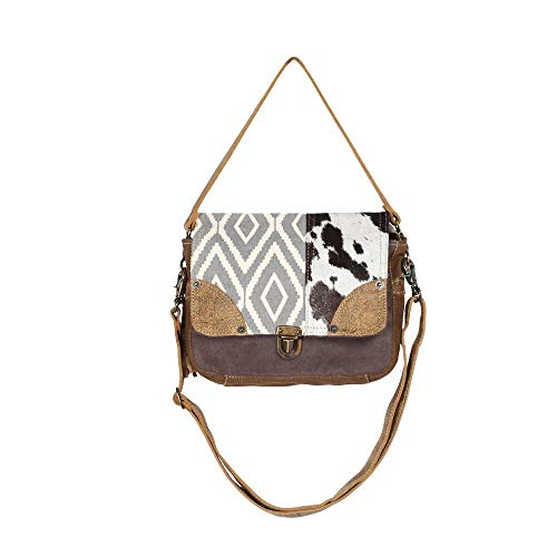 Myra Bag Tracery Design Upcycled Canvas & Cowhide Messenger Bag S-13444
