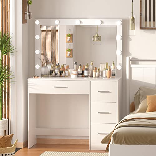 Irontar Vanity Table, Makeup Table With Big Mirrors & 10 Led Lights, Dressing Table Desk With 4 Drawers, Bedroom Vanity Desk For Women Girls, White Wdt002W #TOP1