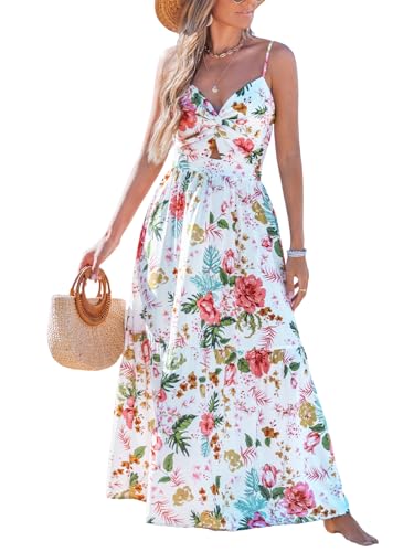 CUPSHE Womens Floral Summer Beach Vacation Flowy Maxi Dress White, L