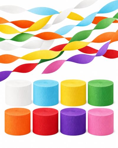 Image of 8 Crepe Paper Streamers, 656ft Pack of Rainbow Streamers Party Decorations | Each roll is 82 ft long and 1.8 Inch wide ideal for Birthday Party Decor, Wedding Decorations and DIY projects