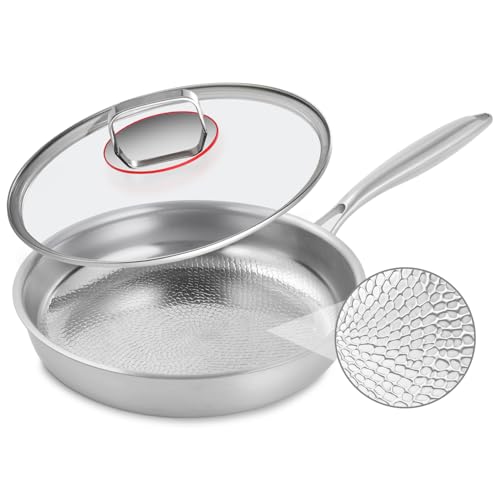 Abijan Stainless Steel Pan,28 cm Edelstahl-Bratpfanne – 5-lagige Edelstahlpfanne mit Deckel, Induction Frying Pan without PTFE and PFOA,11 Inch