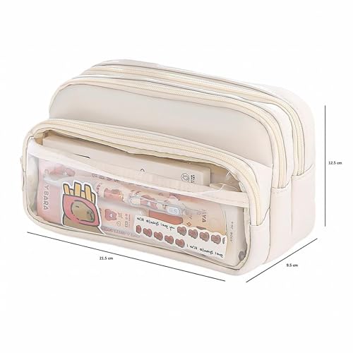 Image of U & U UNIQUE UTILITIES Pencil Pouch for Girls Aesthetic | Large Capacity Pencil Case | Cute Pouches for School Girls | Pouch for Stationery (Beige)