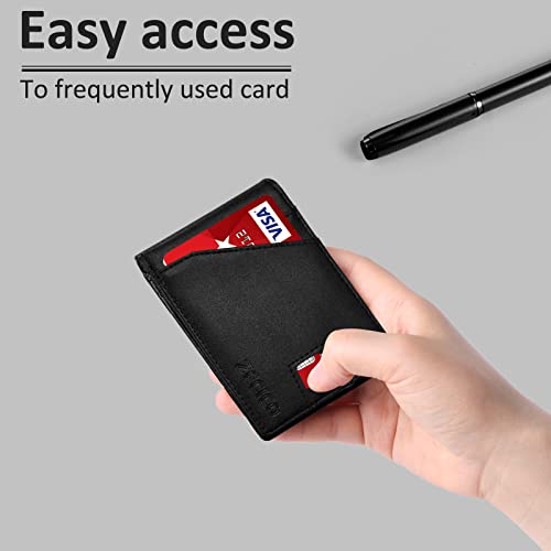 Wallet RFID Slim Minimalist Mens Bifold leather Card Holder RFID blocking wallets Small Thin Front pocket smart Fit travel Purse with ID window Gift box (Classic Black)3