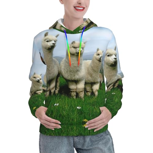 Sweat à capuche alpaga femme enveloppant, pull doux imprimé pour partager la tendresse en famille