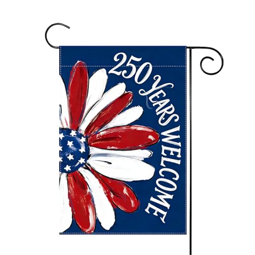 250th Anniversary Garden Flag, Red White Blue Sunflower Garden Flags, 250th Welcome Banner for Independence Day, 12x18 Inch Double Sided 4th of July Garden Flag for Yard & Outside Decor