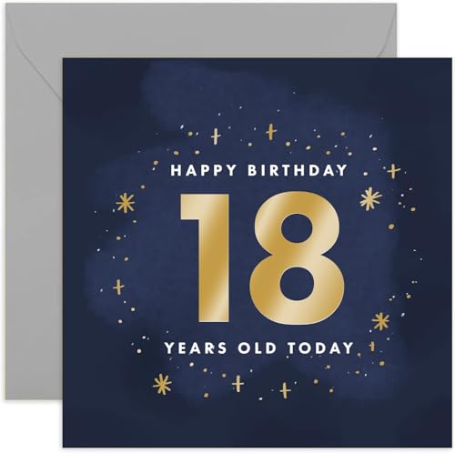 Old English Co. 18 Today Birthday Card for Man or Woman - Gold Foil Sparkle Stars Birthday Card for Him or Her - Shiny 18th Birthday Card for Son, Daughter, Niece, Nephew | Blank Inside