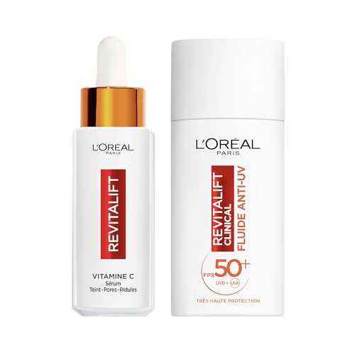 L’Oréal Paris - Coffret Routine Visage Anti-Âge à la Vitamine C - Sérum 12% Vitamine C Pure & Fluide Solaire Anti-UV FPS 50+ - Anti Rides - Revitalift...