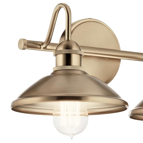 Image of Kichler Clyde 2-Light Bathroom Vanity Light Fixture, Industrial Wall Sconce with Metal Shades in Champagne Bronze for Rustic and Traditional Decor (17 inch x 7.5 inch x 8.25 inch), 45944CPZ