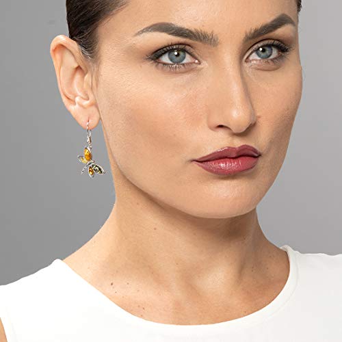 PEORA Genuine Baltic Amber Dragonfly Dangle Earrings for Women 925 Sterling Silver, Rich Multiple Colors, Fishhooks, Real Baltic Amber Earrings for Adults, 100% Natural from Baltic Region3