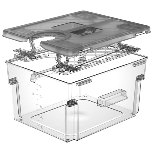 Contenitore Sous Vide con Coperchio e Griglia Incorporata Design a Doppia Apertura Permette 11L Grigio Sous Vide per la Maggior Parte delle Sous Vide