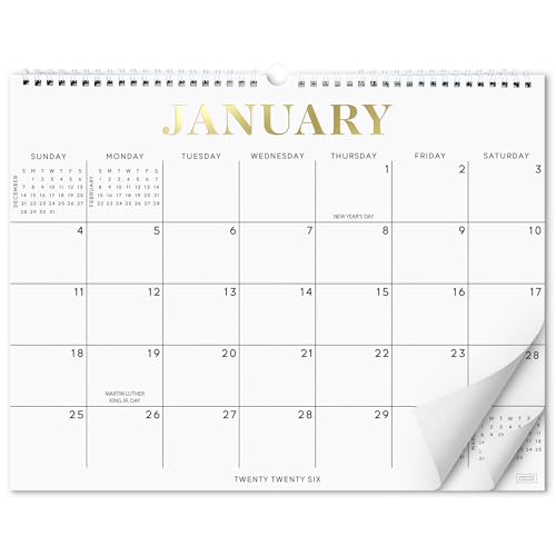 S&O Gold Foil Wall Calendar from January 2026-June 2027 - Tear-Off Monthly Calendar - 18 Month Academic Wall Planner - Hanging Organizer to Track Anniversaries & Appointments - 13.5"x10.5”in