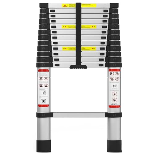 Escabeau télescopique Extensible de 3,79 m d'épaisseur Pliable Metal Echelle Telescopique Capacité de 150 kg Échelle Télescopique Escabeau Telescopique 149 inch
