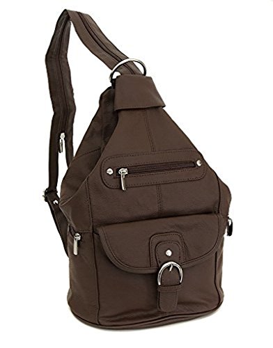 Bolsa feminina de couro conversível com 7 bolsos, tamanho médio, bolsa de ombro, Marrom, One Size