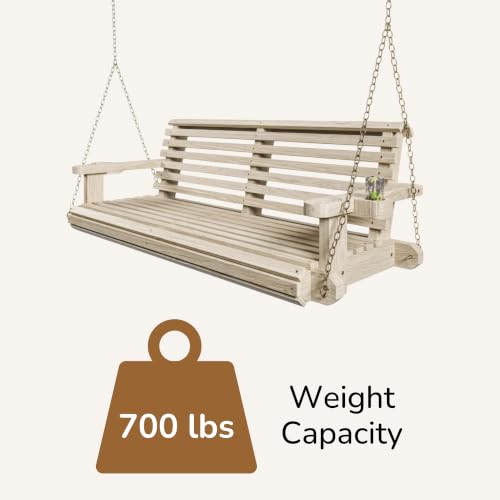 Image of Porchgate Amish Heavy Duty 800 Lb Roll Comfort Treated Porch Swing W /Chains (4 Foot, Unfinished)