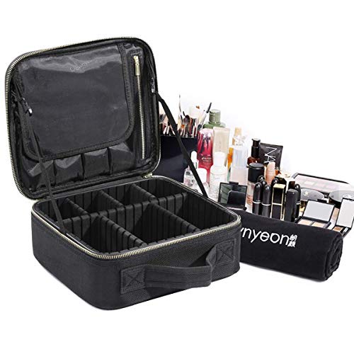 ROWNYEON Travel Makeup Train Case, Makeup Artist Bag, Professional Portable Makeup Bag with EVA Adjustable Dividers for Make-up Artist|10x9 Inch Black