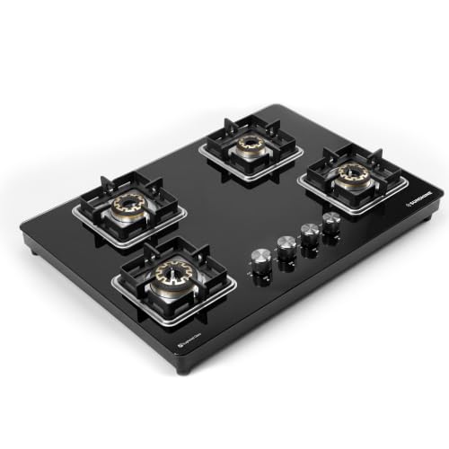 Image of Sunshine Shine 4 Burner Gas Stove | 4 Burner Glass Hob Top Cooktop | Warranty By Sunshine - 10 Year On Glass & Burner, Auto Ignition, LPG Ready & PNG Compatible (Premium - Black)