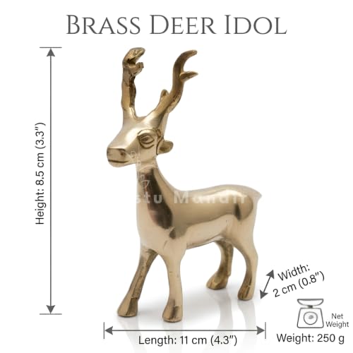 Image of Pure Brass Deer Idol, Vastu Remedy for Energy & Stamina (9.5 cm, 250 g)