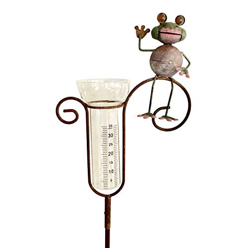 L'Héritier Du Temps Pluviomètre à Piquer Tuteur à Plantes Déco de Jardin Grenouille en Métal et Verre 8x23x131cm
