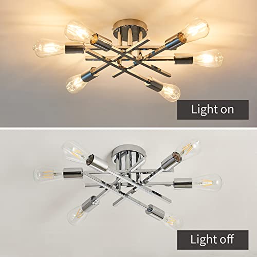 Image of ASGYISA 6-Lights Semi Flush Mount Ceiling Light Fixture Modern Chrome Matte Sputnik Chandelier Farmhouse Ceiling Lighting for Kitchen Bedroom Dining Room Living Room
