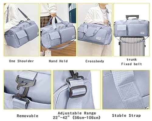 Image of SRZ Samrukzone Nylon Travel Duffle Bag with Wet Pocket & Shoe Compartment, Weekender Overnight Gym Shoulder Bag for Men & Women (44 x 18 x 29 cm (Light Blue)