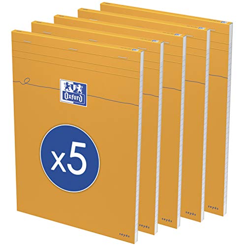 OXFORD Lot de 5 Bloc-Notes Orange A4 Grands Carreaux Seyès 80 Feuilles Agrafées Couverture Carte Enduite Orange