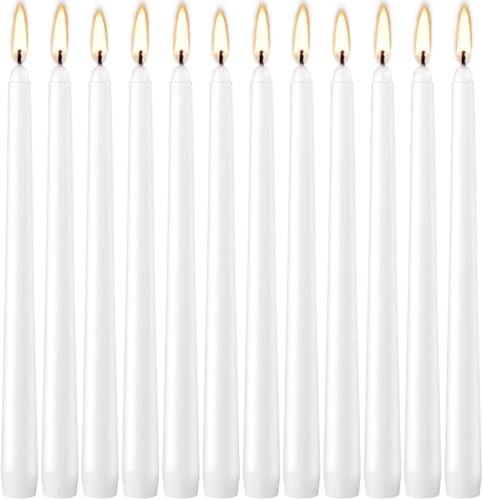Fclayvts OII91 12 Pack Tall Taper - 10 Inch White Dripless, Unscented Dinner Candle - Paraffin Wax cover