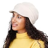 Winter Knit Beanie Hats for Women, Silk Satin Lined Chunky Caps Off White