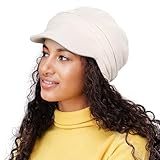 Alnorm Winter Knit Beanie Hats for Women, Silk Satin Lined Chunky Caps Off White