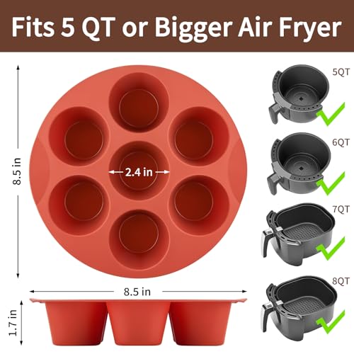 JOERSH 2PCS Silicone Muffin Pans for Air Fryer, Non-Stick 7 Cups Air Fryer Egg Bites Mold, Baking Pan for Muffin Cake, Cupcake, Tart, Bread - Thumbnail 2