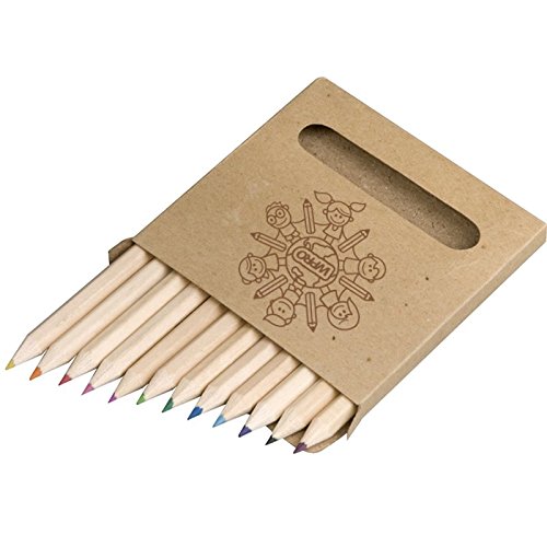 WPRO Set van 5 kleurpotloden voor kinderen, mini en hout, 12 kleuren, cadeau voor kinderverjaardag, schooldag, schilderen, geschenkzakjes