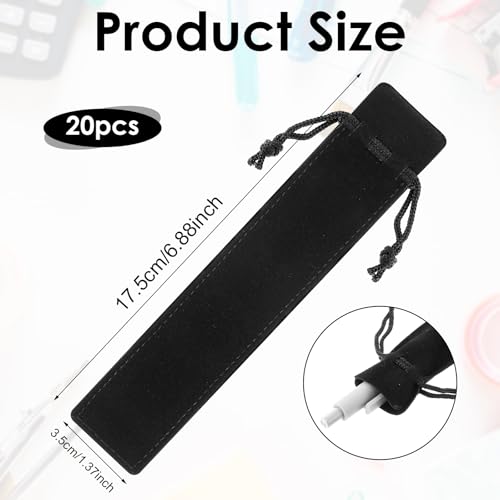 Image of JIEYAO 20 Pieces Velvet Pen Pouch Black Drawstring Pen Bag Black Pencil Case Pen Bag Soft Single Pen Sleeve Holder Home Decor Products for School Office Business Supplies