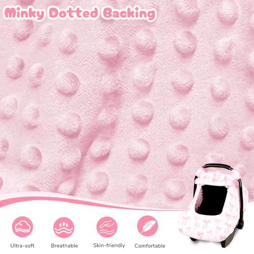 Image of Baby Car Seat Cover, Windproof Carseat Cover for Infant Girls, Infant Warm Carseat Canopy with Double Layer Fabric for Winter, Compatible with Most Baby Car Seat, Bow