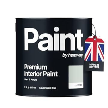 Hemway - Premium Interior Paint - Aquamarine Blue 2.5 L | Indoor Matt Finish, Acrylic & Water-Based Emulsion | Quick Dry & High Coverage for the Kitchen, Bathroom & Bedroom