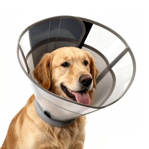 WinWeal Upgraded Soft Dog Cone Collar for Large Medium Dogs After Surgery – Adjustable Transparent Recovery Collar, Breathable Elizabethan E-Collar for Wound Healing & Anti-Licking (M, Grey)