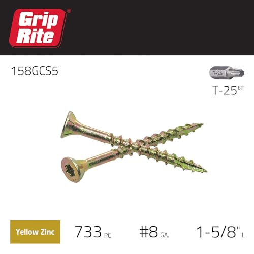 Image of Grip-Rite 114GCS1#8 x 1-5 /8 inch, T25 Star Drive Gold Construction Wood Screw, 5lb Box