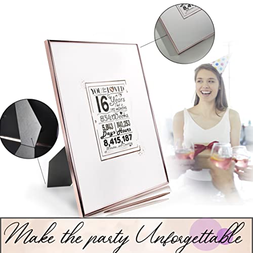 Framed Rose Gold Sweet 16 Birthday Decorations For Girl 12"X16" With Pen & Wall Hanger, 16Th Birthday Decorations Party Favor Sign Poster, Guest Book Alternative, Great Sweet 16 Gifts For Girls #TOP4