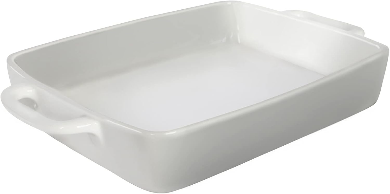 Large Baking Dish 9x13 Oven Dish Baking Lasagna Pan with Handles, White Porcelain Casserole Dish Oven Safe for Cake, Banquet and Daily Use, 4 Quart