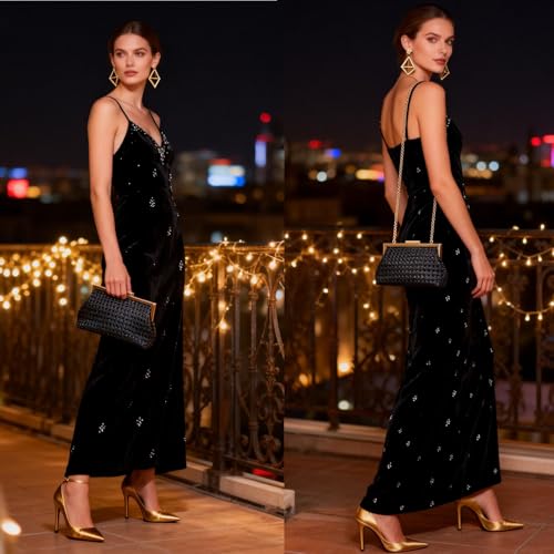 Image of DETARA Woven Evening Bag Clutch Purses for Women Fashion PU Leather Crossbody Purse for Wedding Party and Prom