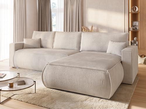 BROMARKT Sofa mit Schlaffunktion Couch L polsterreiniger Sofa Bettkasten Schlafsofa für Wohnzimmer Couch freistehend Havana Relaxsofa 3 sitzer 270x173x80 cm Weiß