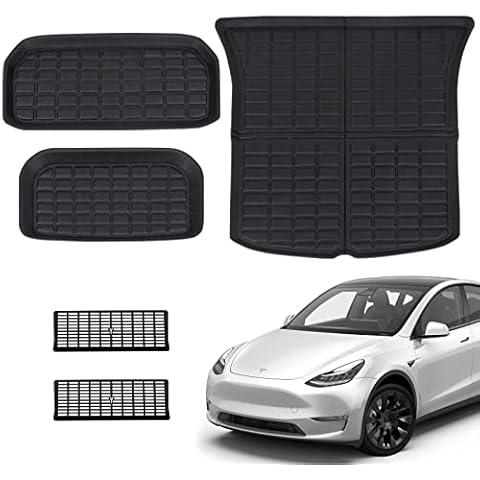 Trunk Liner Mats for Car Tesla Model Y 2021/2022 (UK RHD) with Car Air Vent Cover, Waterproof Dustproof Non-slip TPR Rubber Anti-Aging Corrosion-Resistant Anti-Deformation Boot Mats 3 PCS-Set Cover