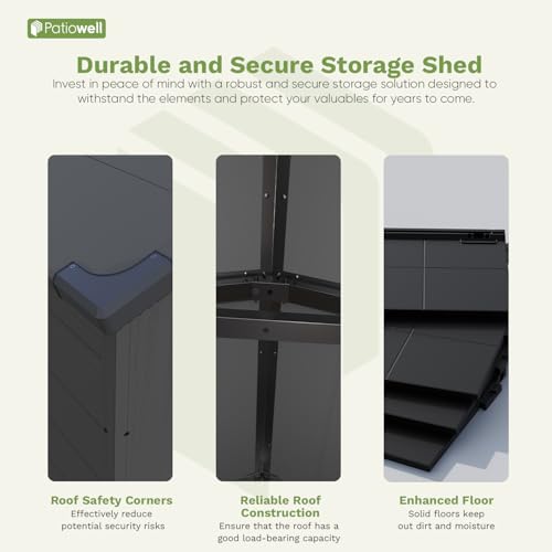 Image of Patiowell 6 x 8 FT Plastic Outdoor Storage Shed with Floor, Weatherproof Resin Tool Shed, Lockable Door & 2 Windows, Easy Assembly for Garden, Backyard, Lawn Equipment (Dark Grey)