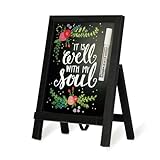 4 THOUGHT Tabletop Small Chalkboard Signs for Food, 9.5' x 14' Magnetic Wooden Mini Chalkboard with Stand Non-Porous Chalk Board Easel Countertop Menu Board for Kitchen Home Cafe Party Wedding, Black