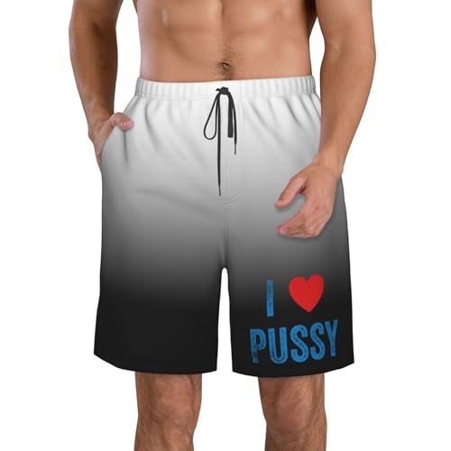 I Love Pussy Men's Casual Board Shorts Swim Trunks Fit Summer Hawaii Beach Golf Short Swimwear Bathing Suits,