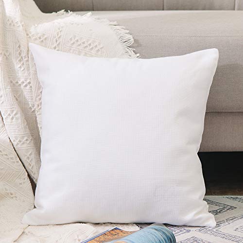 Natus Weaver 2 Piece 16" X 16" White Pillow Case Faux Linen Square Decorative Throw Cushion Cover Pillowcase With Smooth Hidden Zipper For Car 40 X 40 Cm #TOP3
