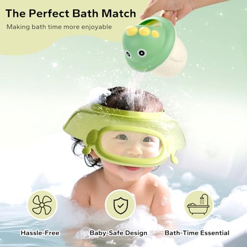 Image of FUNUPUP Baby Shower Cap for Kids, Baby Bath Shampoo Visor Cap Hair Washing Shield Adjustable, Set Green Robot